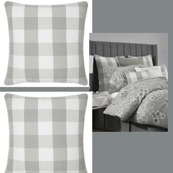 Rose Tree Euro Shams Julianne Set of 2 Gray & White Buffalo Check Plaid 26 in. - Picture 1 of 2